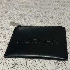 Mugler Black Leather Embossed Zip Card Holder